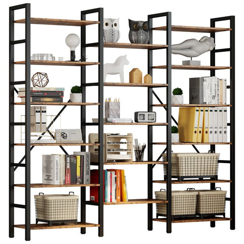 17 Stories Bookcases And Bookshelves Triple Wide 6 Tiers Industrial Bookshelf, Large Etagere Bookshelf Open Display Shelves With Metal Frame For Living Room Bedroom Home Office