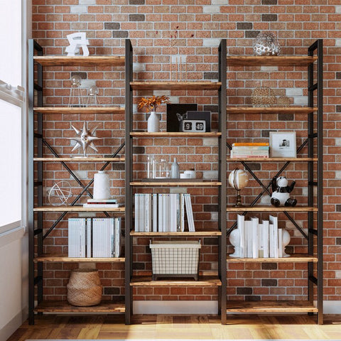 17 Stories Bookcases And Bookshelves Triple Wide 6 Tiers Industrial Bookshelf, Large Etagere Bookshelf Open Display Shelves With Metal Frame For Living Room Bedroom Home Office
