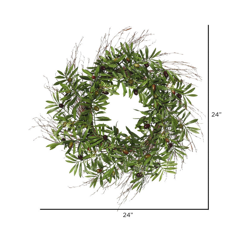 24" Artificial Green Olive Leaf Wreath