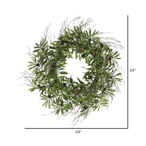 24" Artificial Green Olive Leaf Wreath