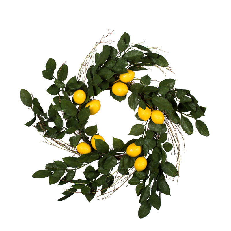24" Artificial Green and Yellow Salal Leaf Lemon Wreath