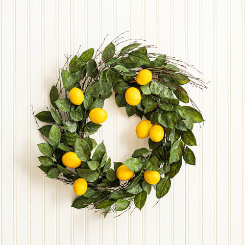 24" Artificial Green and Yellow Salal Leaf Lemon Wreath