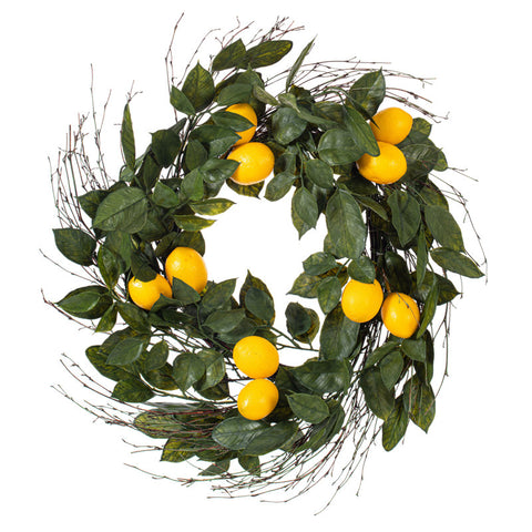 24" Artificial Green and Yellow Salal Leaf Lemon Wreath