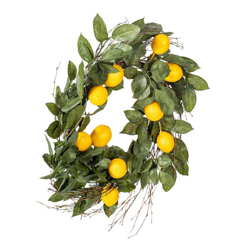 24" Artificial Green and Yellow Salal Leaf Lemon Wreath