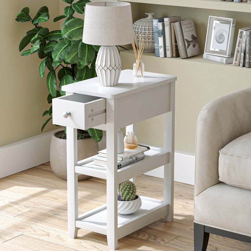 24'' Tall End Table, Narrow Side Table with Drawer and Shelve for Small Space