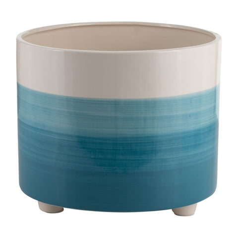 2 Piece Set Ceramic Planters - 12" Planter, 10" Planter, Blue Planter for Indoor Plants or Outdoor Plants and Succulents, Planter Set with Feet