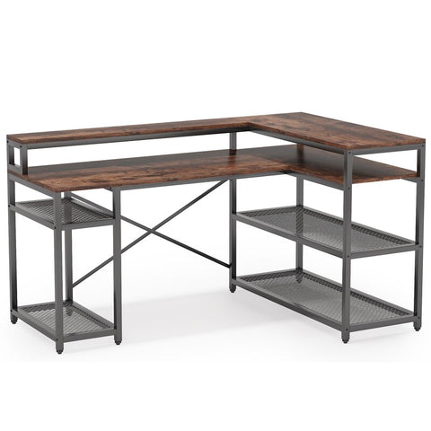 59" L shaped Desk with Storage Shelves
