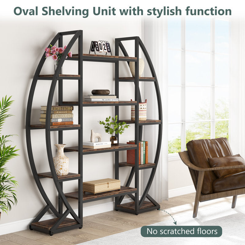 Brown 69.68" H x 49.21" W Steel Etagere Bookcase