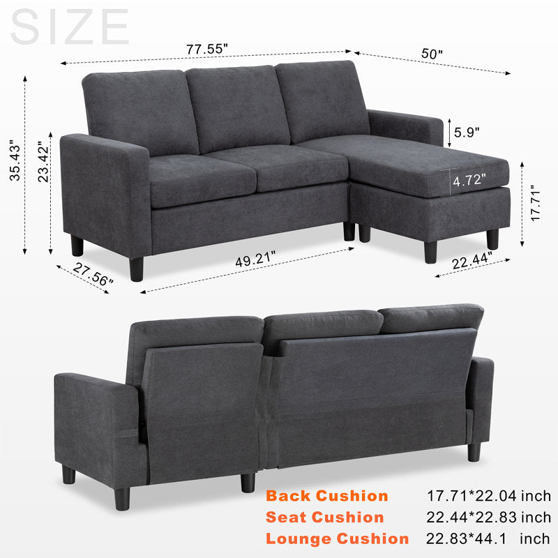 Aadvik 77.55'' Upholstered Sofa Chaise