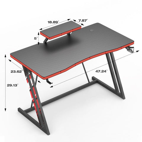 Aidan Gaming Desk PC Computer Table Z-Shaped Leg with Monitor Stand Cup Holder and Headphone Hook