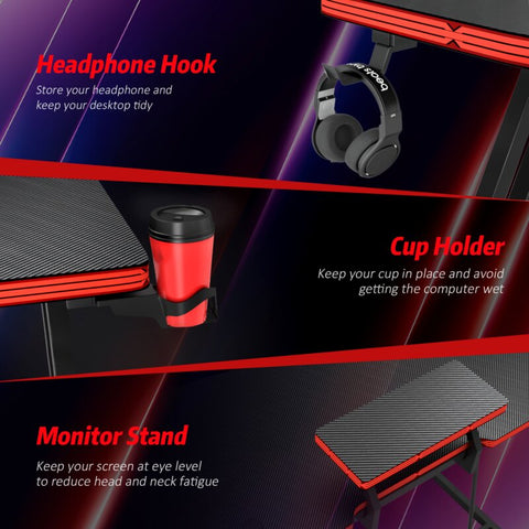 Aidan Gaming Desk PC Computer Table Z-Shaped Leg with Monitor Stand Cup Holder and Headphone Hook