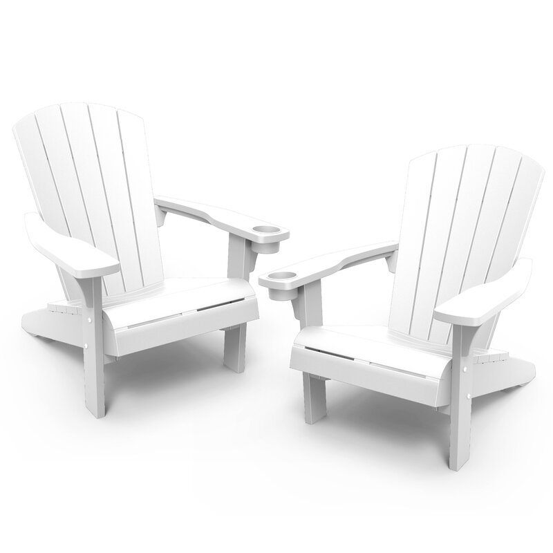 Alpine Adirondack Chairs Resin Outdoor Patio Furniture with Cup Holder Ideal for Backyard Patio (Set of 2)