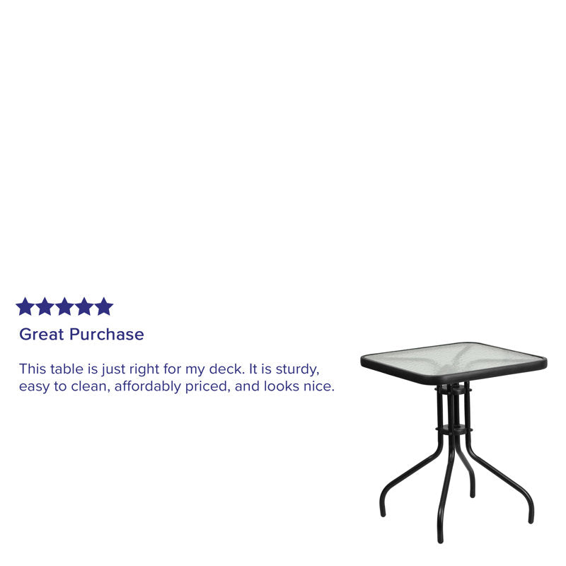 Amlie Square Tempered Glass Metal Table with Smooth Ripple Design Top