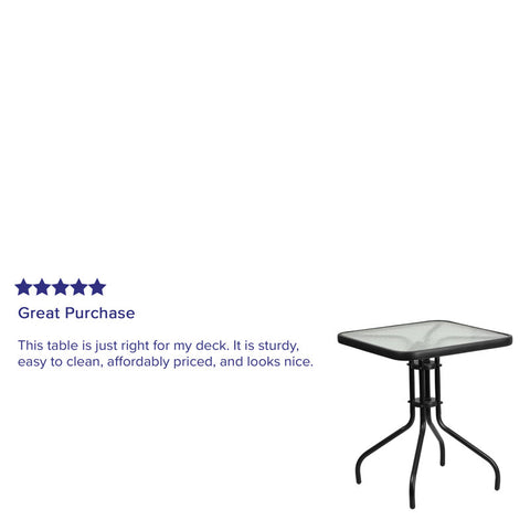 Amlie Square Tempered Glass Metal Table with Smooth Ripple Design Top