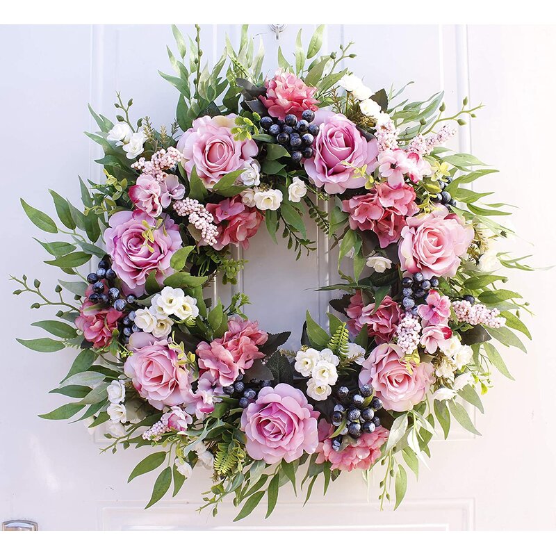 Ansuma 22-inch Handmade Artificial Rose Twig Wreath for Your Front Door