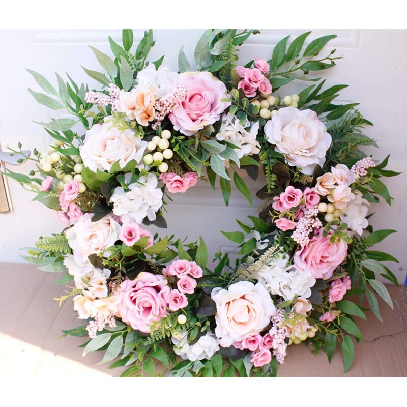 Ansuma 22-inch Handmade Artificial Rose Twig Wreath for Your Front Door