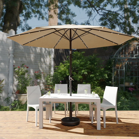 Arlmont & Co. Franzius 8.86' Patio Market Umbrella with Solar Led Lights