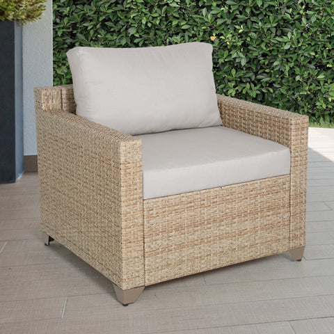 Ashleyne Outdoor Club Chair in Natural/Beige Aged Wicker