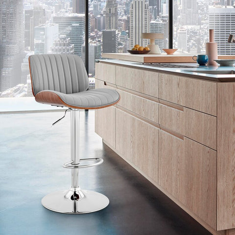Benner Adjustable Faux Leather and Wood Bar Stool
