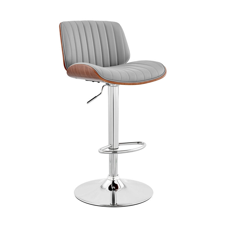 Benner Adjustable Faux Leather and Wood Bar Stool
