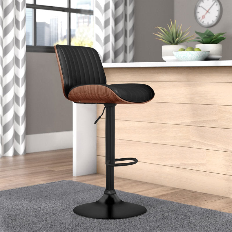Benner Adjustable Faux Leather and Wood Bar Stool