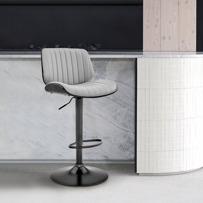 Benner Adjustable Faux Leather and Wood Bar Stool