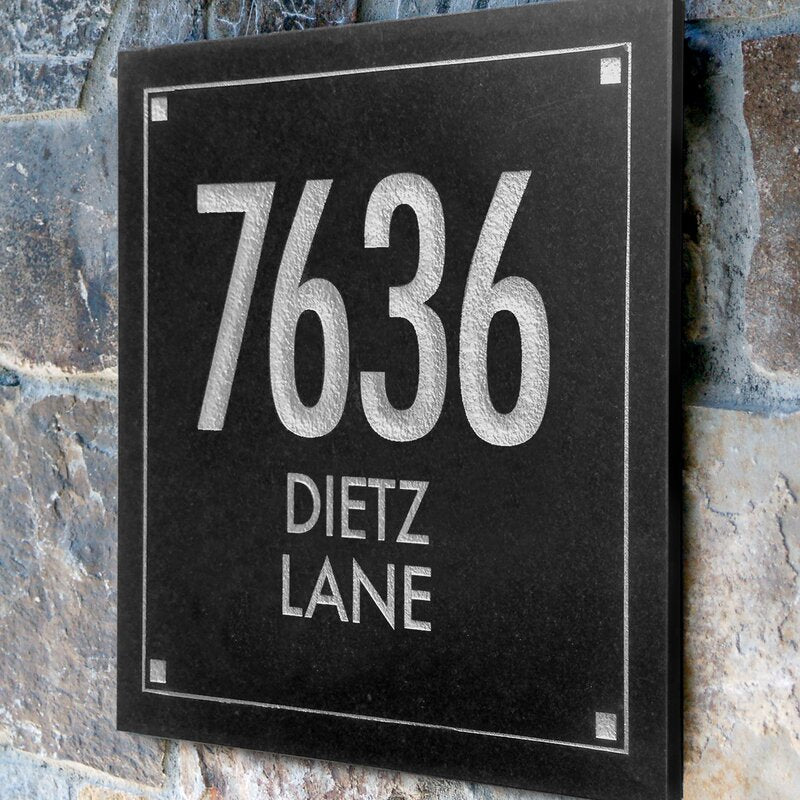 Black Granite Square Futura Engraved 3-Line Address Sign
