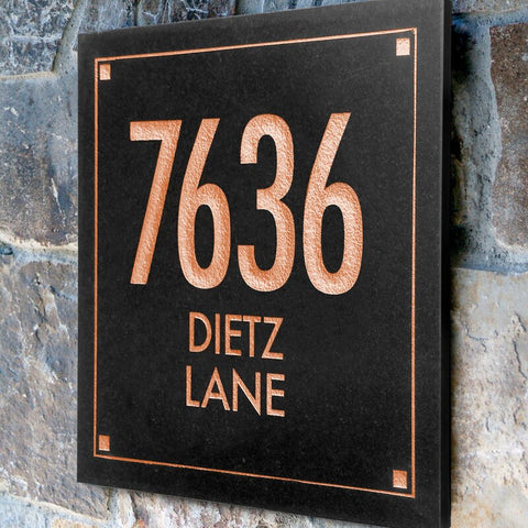 Black Granite Square Futura Engraved 3-Line Address Sign