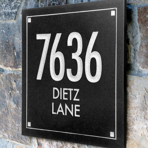 Black Granite Square Futura Engraved 3-Line Address Sign
