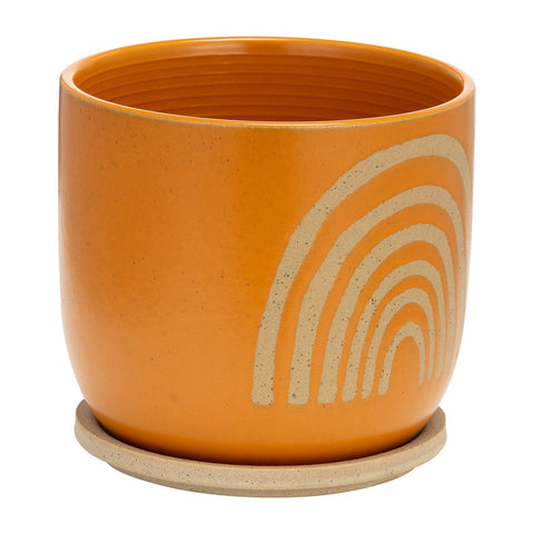 Bryttnii Ceramic Orange Planter with Contemporary Rainbow Arch Design Decorative Planter with Saucer