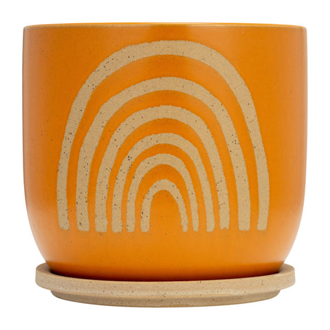Bryttnii Ceramic Orange Planter with Contemporary Rainbow Arch Design Decorative Planter with Saucer
