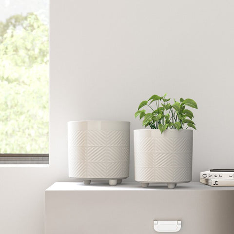 Ceramic Planter Set – 6" Planter, 8" Planter, For Indoor and Outdoor Plants, Succulent Planter Set, White Planters