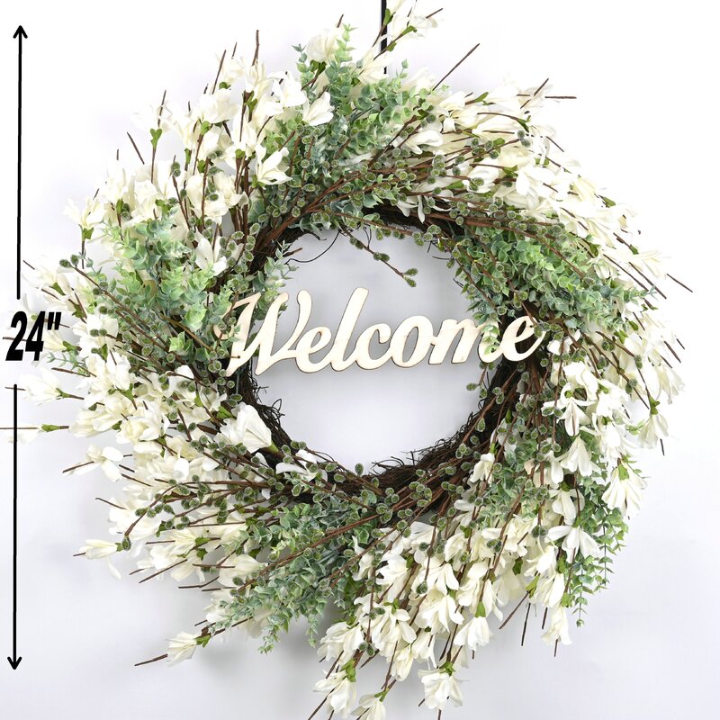 Christmas Winter Welcome Wreath Handcrafted Faux Silk 24'' Wreath