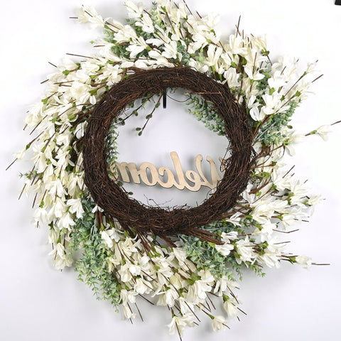 Christmas Winter Welcome Wreath Handcrafted Faux Silk 24'' Wreath