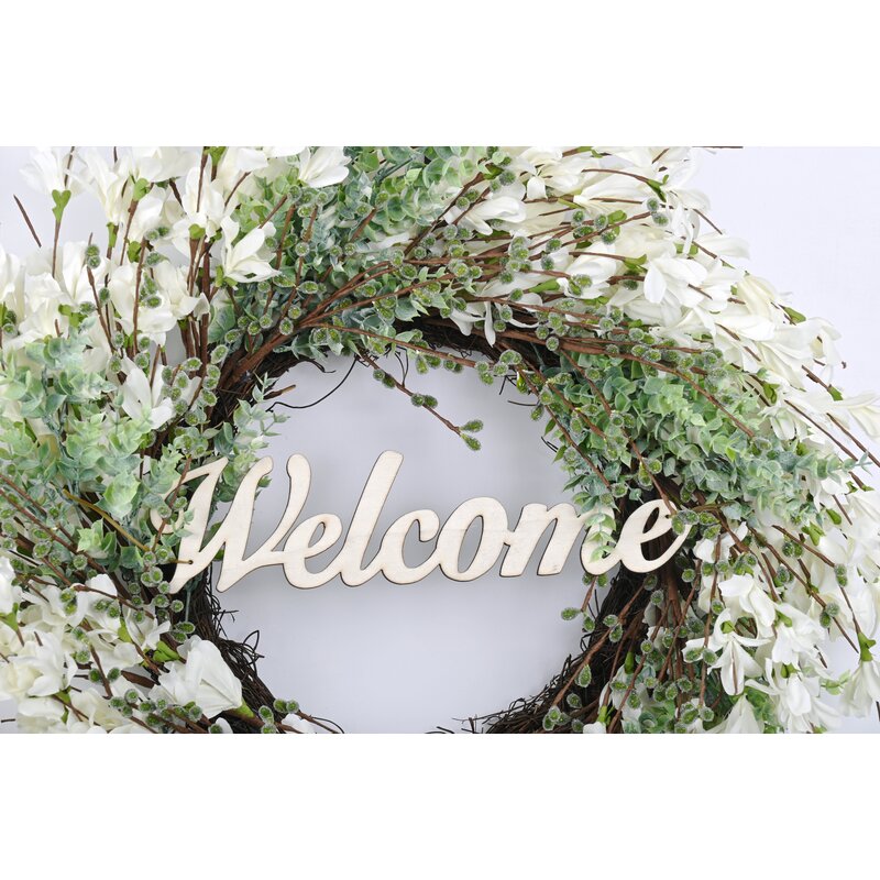 Christmas Winter Welcome Wreath Handcrafted Faux Silk 24'' Wreath