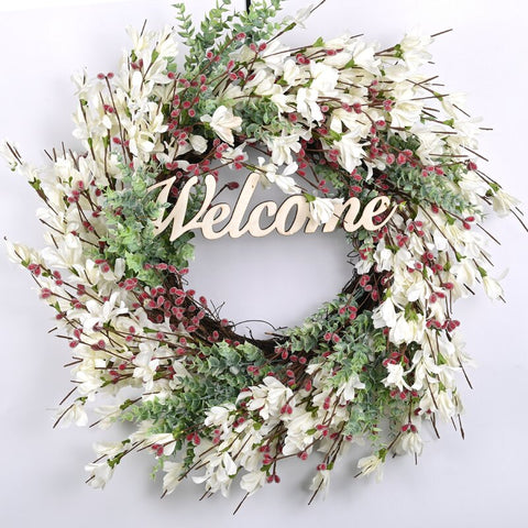 Christmas Winter Welcome Wreath Handcrafted Faux Silk 24'' Wreath