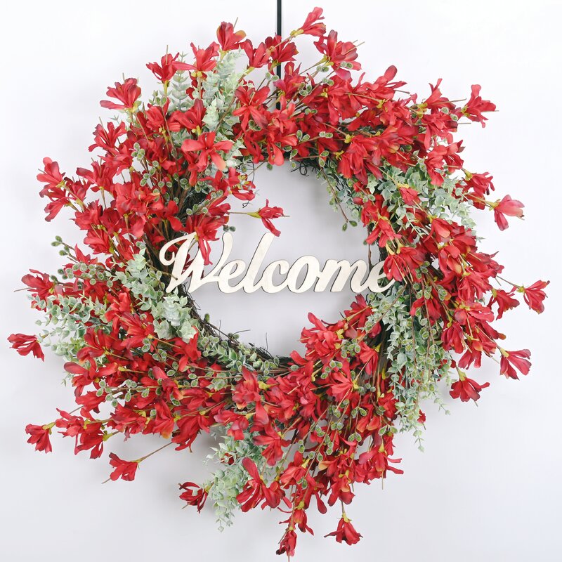 Christmas Winter Welcome Wreath Handcrafted Faux Silk 24'' Wreath