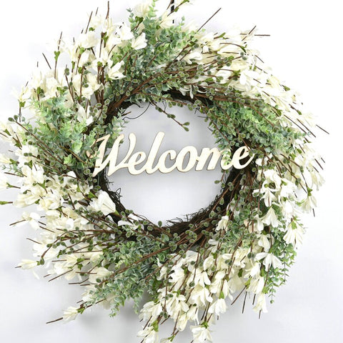 Christmas Winter Welcome Wreath Handcrafted Faux Silk 24'' Wreath