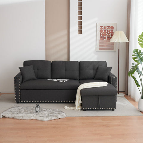 Cidalino 83'' Upholstered Sleeper Sofa Chaise with Storage& 2 Cup Holders
