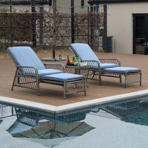 Cimarron Outdoor Wicker Chaise Lounge Set with Table