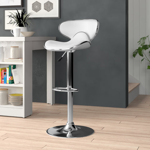 Claudine Contemporary Cozy Mid-Back Vinyl Adjustable Height Barstool with Chrome Base