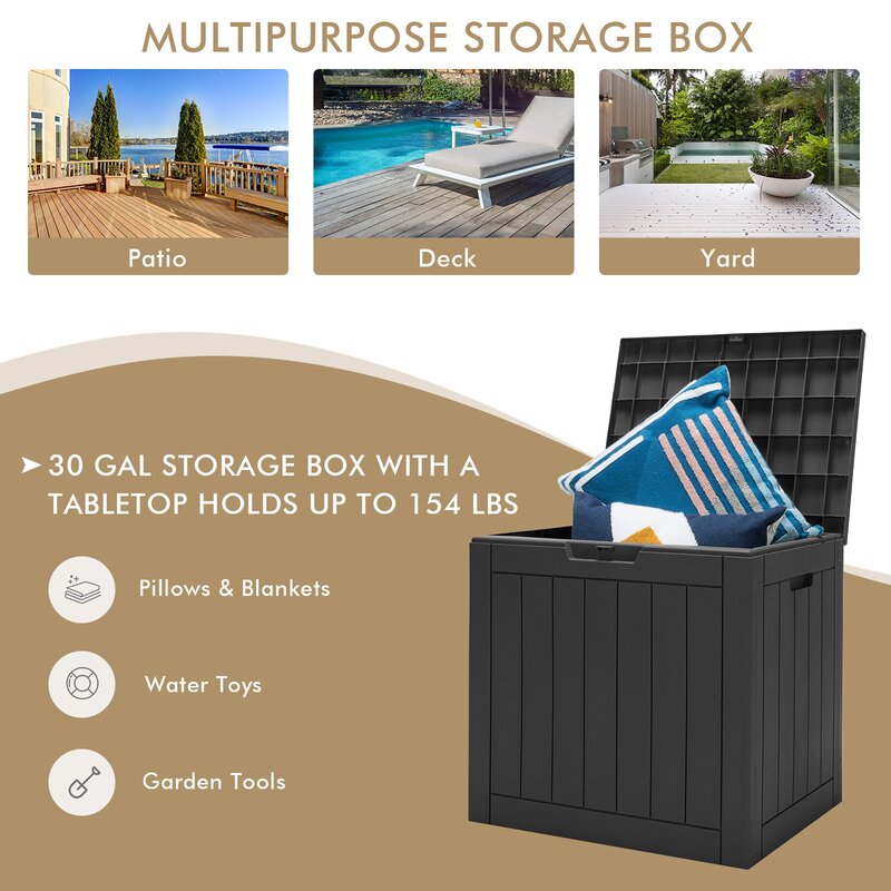 Costway 30 Gallons Gallon Water Resistant Plastic Deck Box