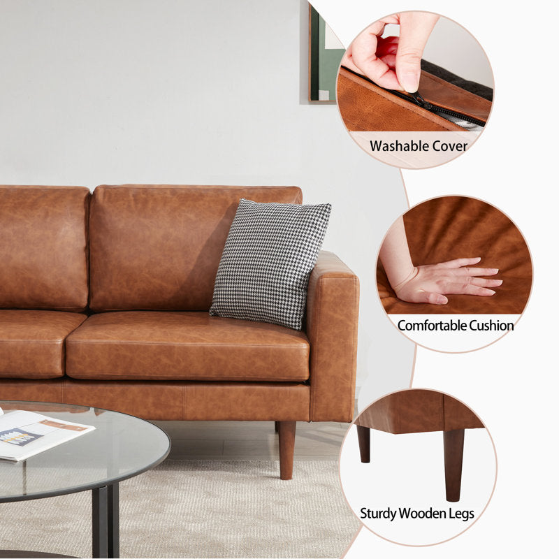Derinna 65" Faux leather Square Arm Loveseat with Reversible Cushions