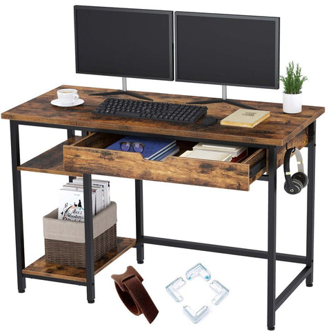 Desk with a Drawer and a Height-Adjustable CPU Holder Shelf