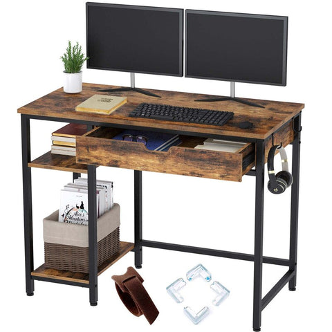 Desk with a Drawer and a Height-Adjustable CPU Holder Shelf