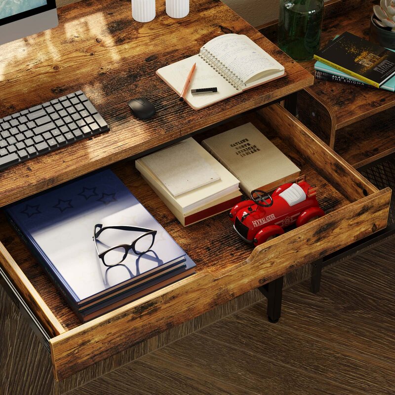 Desk with a Drawer and a Height-Adjustable CPU Holder Shelf