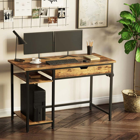 Desk with a Drawer and a Height-Adjustable CPU Holder Shelf
