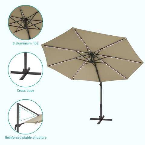 Destinnie 120'' Lighted Cantilever Umbrella