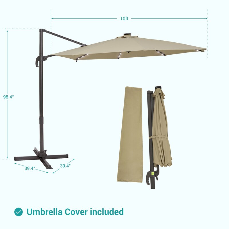 Destinnie 120'' Lighted Cantilever Umbrella
