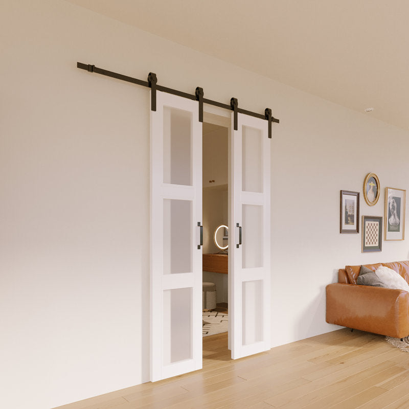 36" x 84" Double Sliding Glass Barn Door with Installation Hardware Kit